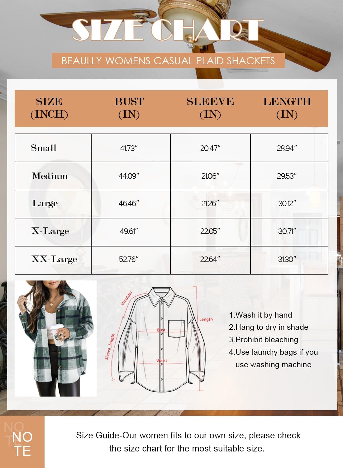 Womens Casual Plaid Shackets Brushed Flannel Button Down Shirt Jacket Coats with Side Pockets