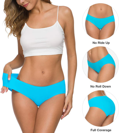 Women’s Seamless Hipster Underwear No Show Panties Soft Stretch Bikini Underwears Multi-Pack