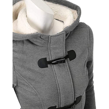 Ladies hooded coat button horn bomber jacket