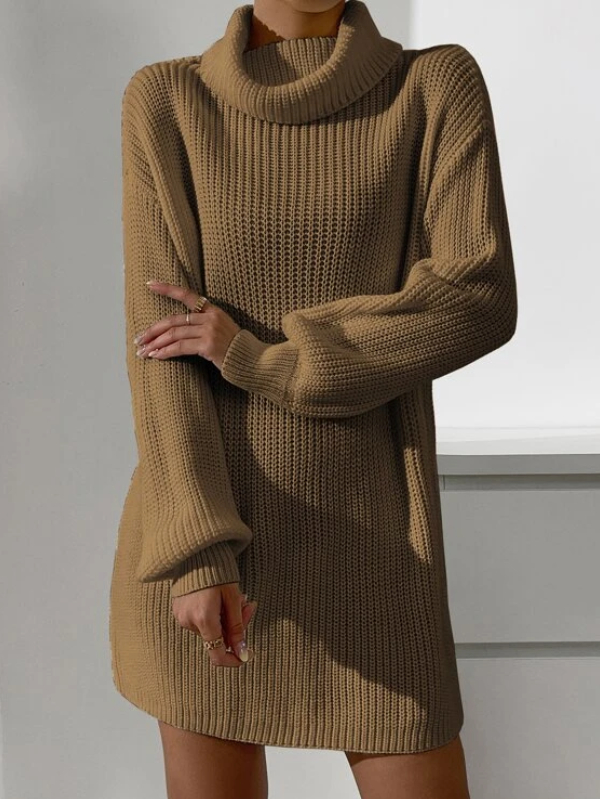 Cowl Neck Drop Shoulder Sweater Dress Without Belt