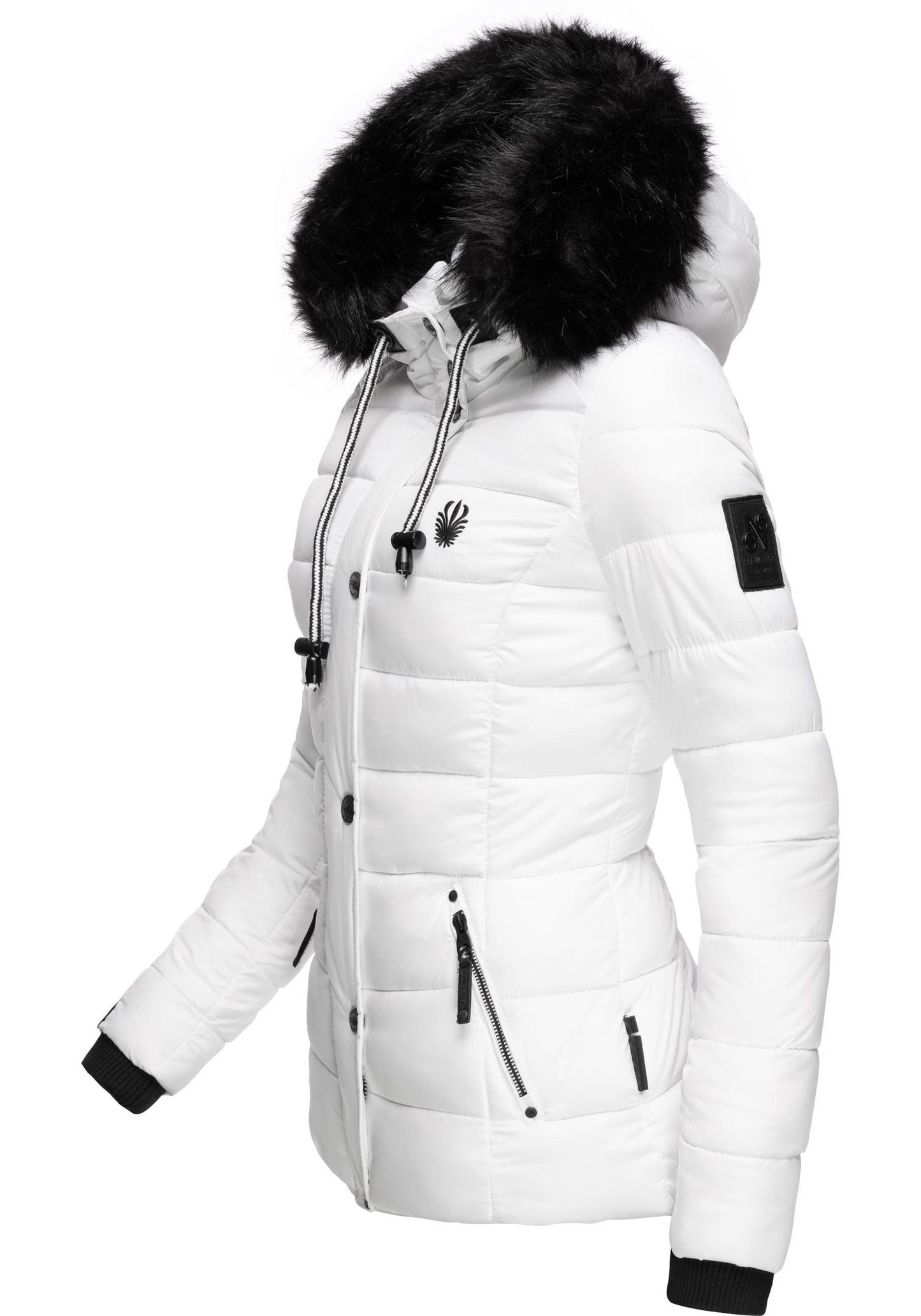 Fashion quilted jacket with faux fur hood