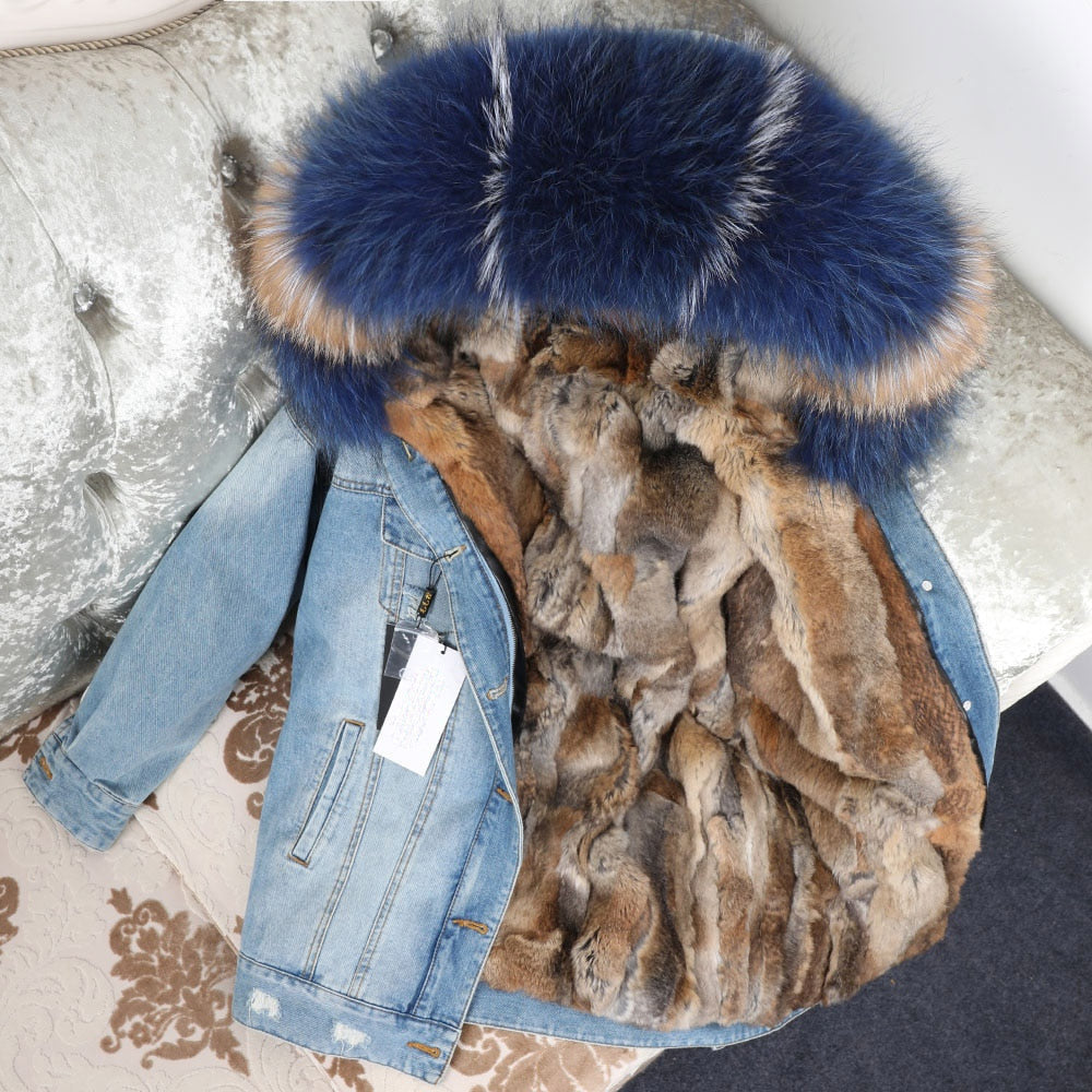 Denim Fox Fur Parka