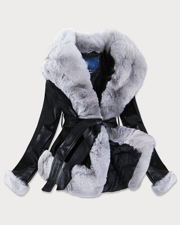 Black fur jacket Leather