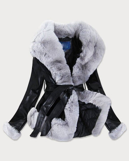 Black fur jacket Leather