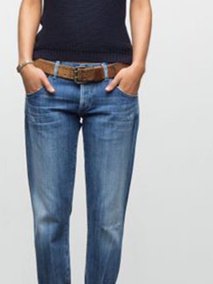 Blue Denim Washed Casual Patchwork Jeans