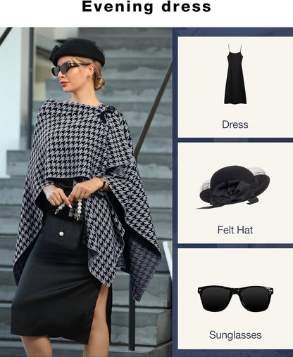 Womens Large Cross Front Poncho Sweater Wrap Topper Knitted Elegant Shawls Cape for Fall Winter