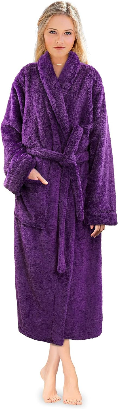 Premium Womens Plush Soft Robe Fluffy, Warm, Fleece Sherpa Shaggy Bathrobe