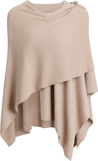 Womens Large Cross Front Poncho Sweater Wrap Topper Knitted Elegant Shawls Cape for Fall Winter