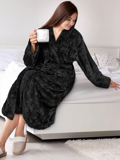 Premium Womens Plush Soft Robe Fluffy, Warm, Fleece Sherpa Shaggy Bathrobe