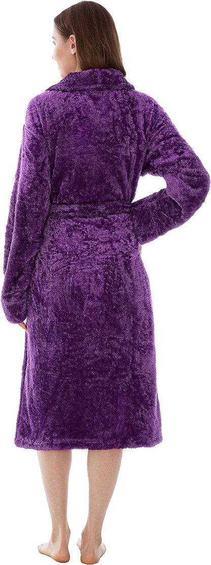 Premium Womens Plush Soft Robe Fluffy, Warm, Fleece Sherpa Shaggy Bathrobe