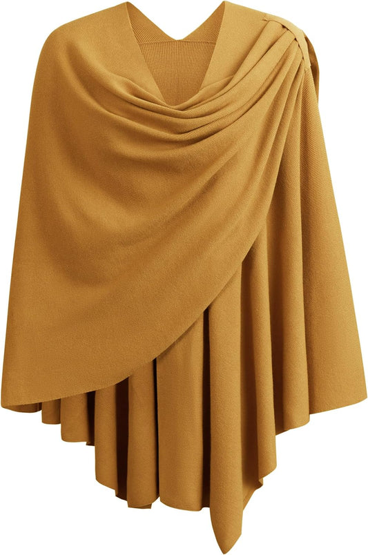 Womens Large Cross Front Poncho Sweater Wrap Topper Knitted Elegant Shawls Cape for Fall Winter