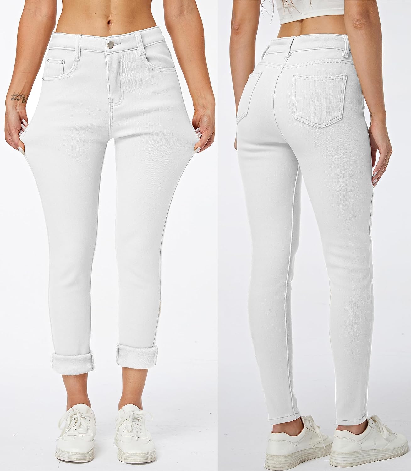 Women's Winter Fleece Lined Sherpa Thermal Skinny Pants Casual Warm Trousers