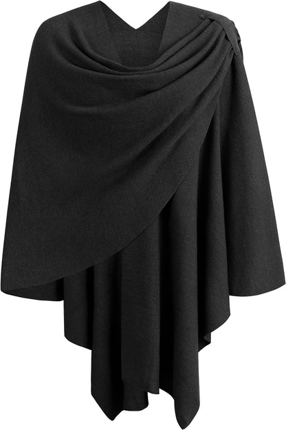 Womens Large Cross Front Poncho Sweater Wrap Topper Knitted Elegant Shawls Cape for Fall Winter
