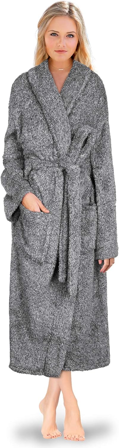 Premium Womens Plush Soft Robe Fluffy, Warm, Fleece Sherpa Shaggy Bathrobe