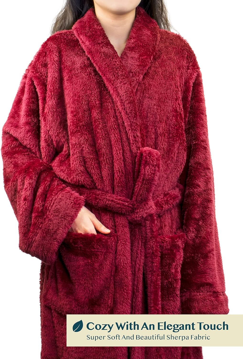 Premium Womens Plush Soft Robe Fluffy, Warm, Fleece Sherpa Shaggy Bathrobe