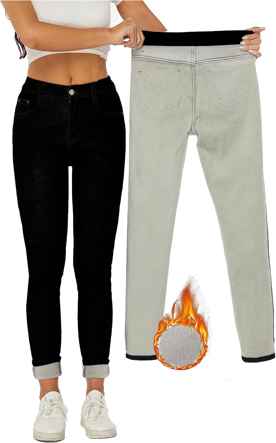 Women's Winter Fleece Lined Sherpa Thermal Skinny Pants Casual Warm Trousers