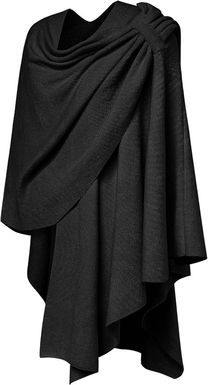 Womens Large Cross Front Poncho Sweater Wrap Topper Knitted Elegant Shawls Cape for Fall Winter