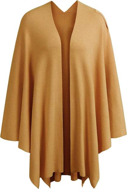 Womens Large Cross Front Poncho Sweater Wrap Topper Knitted Elegant Shawls Cape for Fall Winter