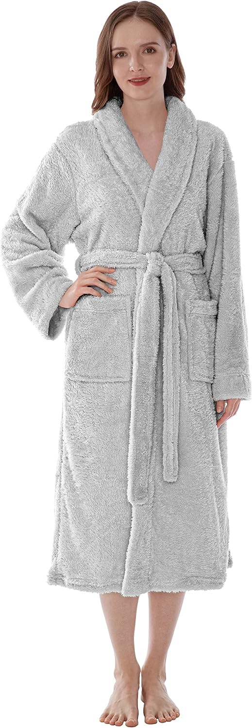 Premium Womens Plush Soft Robe Fluffy, Warm, Fleece Sherpa Shaggy Bathrobe
