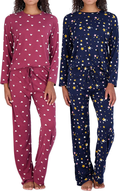 2 Pack: Women’s Pajama Set Super-Soft Short & Long Sleeve Top With Pants (Available In Plus Size)