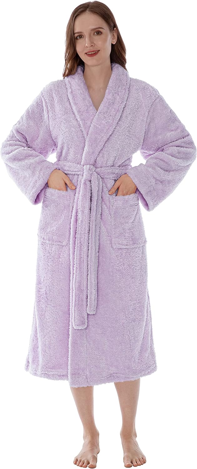 Premium Womens Plush Soft Robe Fluffy, Warm, Fleece Sherpa Shaggy Bathrobe