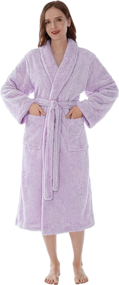 Premium Womens Plush Soft Robe Fluffy, Warm, Fleece Sherpa Shaggy Bathrobe