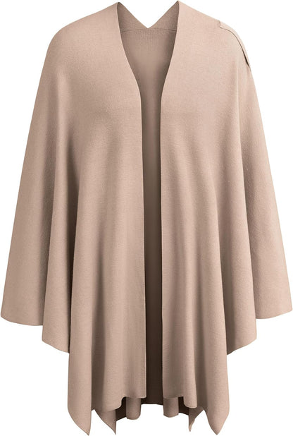 Womens Large Cross Front Poncho Sweater Wrap Topper Knitted Elegant Shawls Cape for Fall Winter