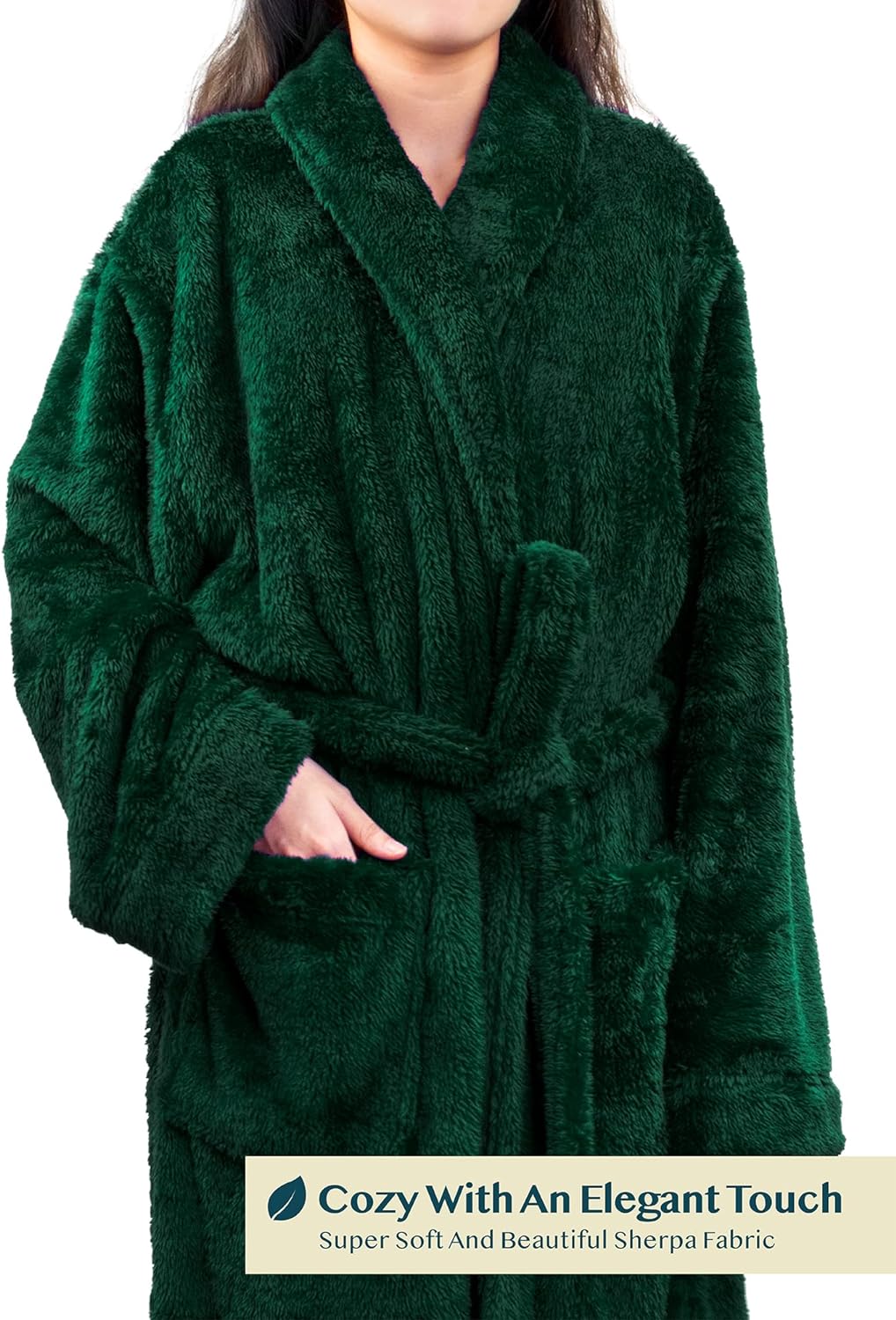 Premium Womens Plush Soft Robe Fluffy, Warm, Fleece Sherpa Shaggy Bathrobe