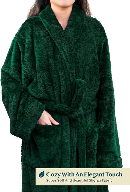 Premium Womens Plush Soft Robe Fluffy, Warm, Fleece Sherpa Shaggy Bathrobe