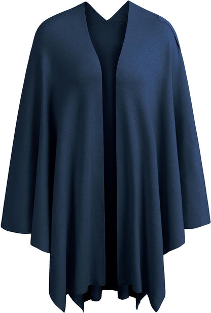 Womens Large Cross Front Poncho Sweater Wrap Topper Knitted Elegant Shawls Cape for Fall Winter