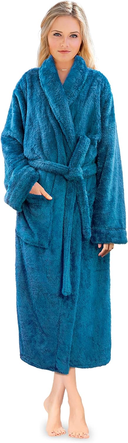 Premium Womens Plush Soft Robe Fluffy, Warm, Fleece Sherpa Shaggy Bathrobe