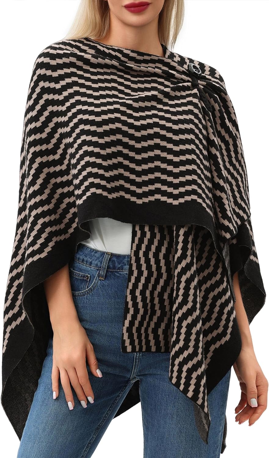 Womens Large Cross Front Poncho Sweater Wrap Topper Knitted Elegant Shawls Cape for Fall Winter