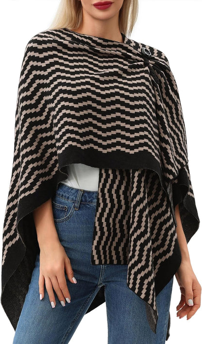 Womens Large Cross Front Poncho Sweater Wrap Topper Knitted Elegant Shawls Cape for Fall Winter