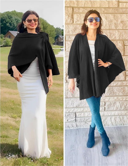 Womens Large Cross Front Poncho Sweater Wrap Topper Knitted Elegant Shawls Cape for Fall Winter