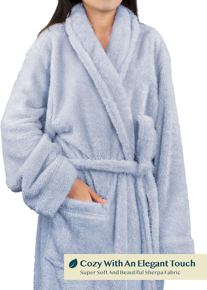 Premium Womens Plush Soft Robe Fluffy, Warm, Fleece Sherpa Shaggy Bathrobe