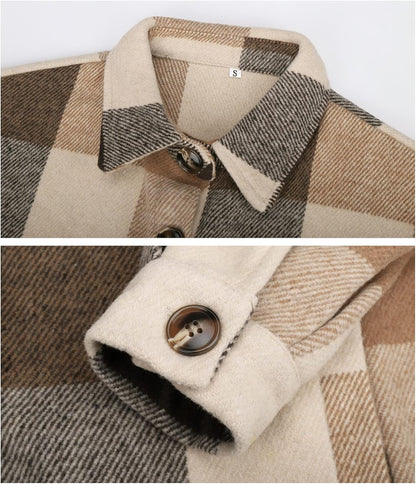 Womens Casual Plaid Shackets Brushed Flannel Button Down Shirt Jacket Coats with Side Pockets
