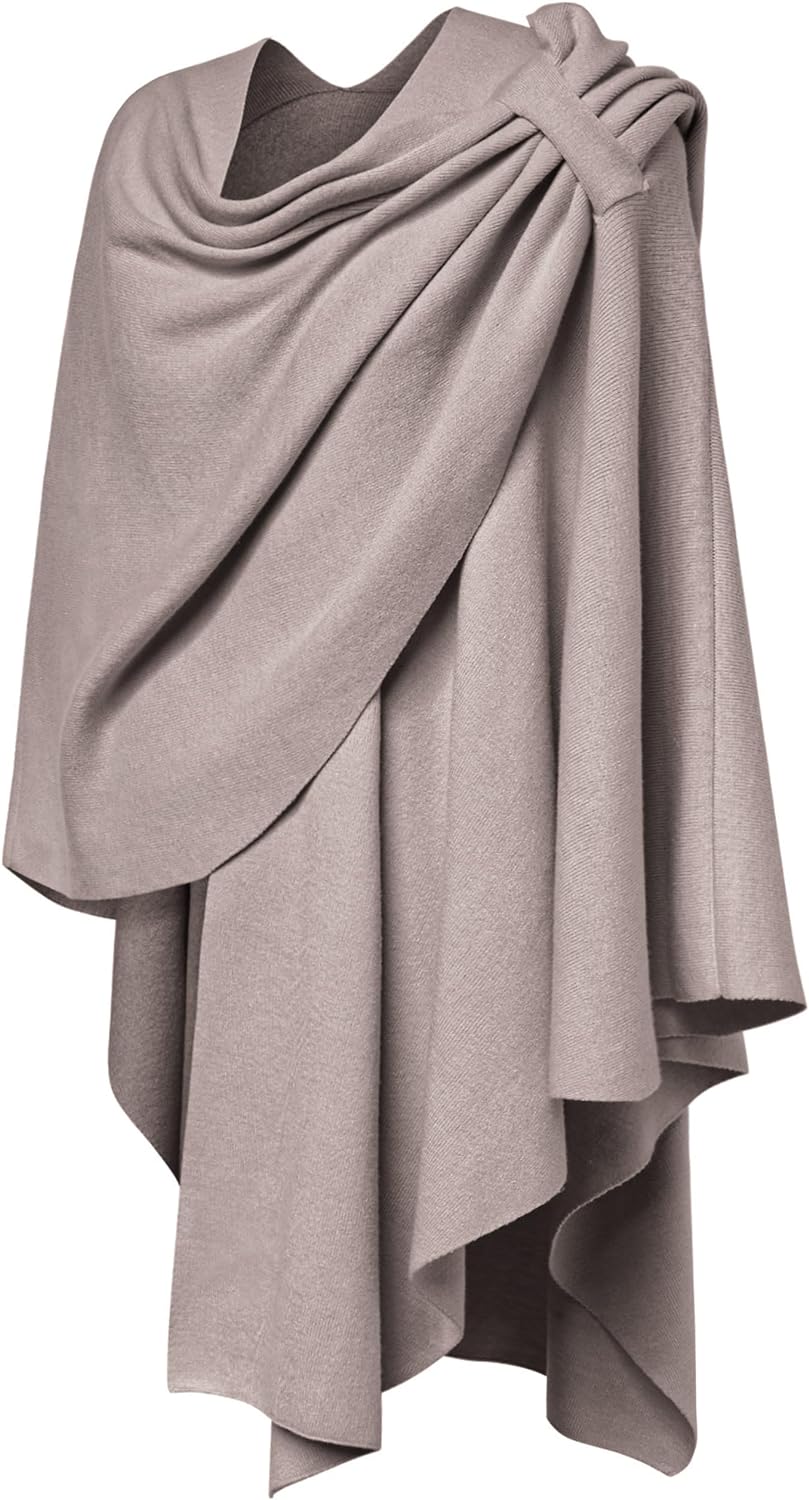 Womens Large Cross Front Poncho Sweater Wrap Topper Knitted Elegant Shawls Cape for Fall Winter