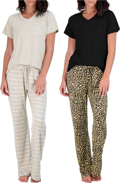 2 Pack: Women’s Pajama Set Super-Soft Short & Long Sleeve Top With Pants (Available In Plus Size)