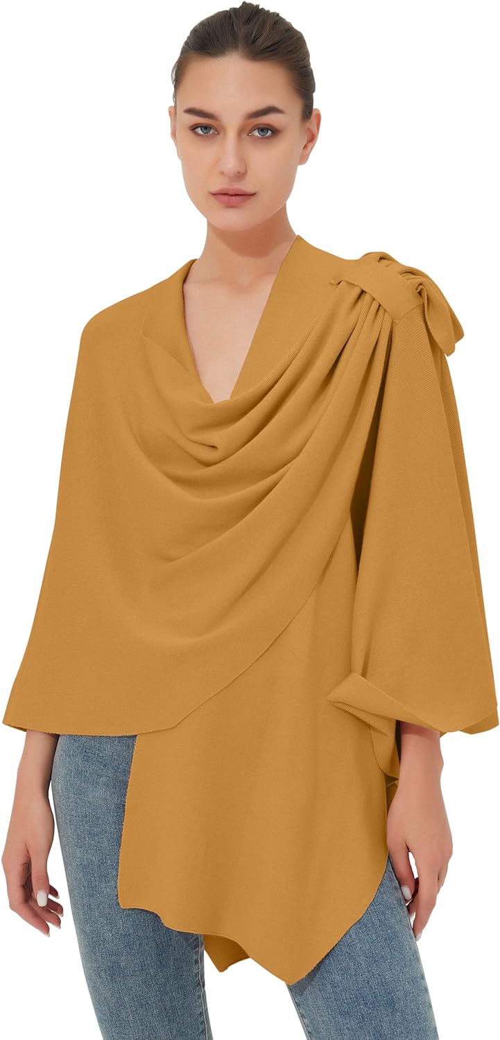 Womens Large Cross Front Poncho Sweater Wrap Topper Knitted Elegant Shawls Cape for Fall Winter