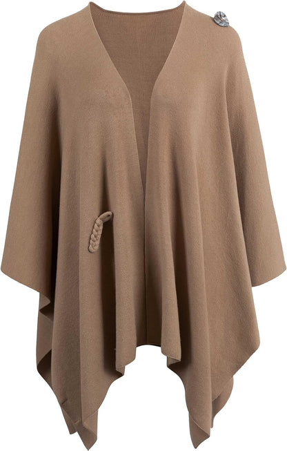 Womens Large Cross Front Poncho Sweater Wrap Topper Knitted Elegant Shawls Cape for Fall Winter