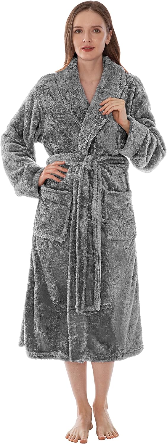 Premium Womens Plush Soft Robe Fluffy, Warm, Fleece Sherpa Shaggy Bathrobe