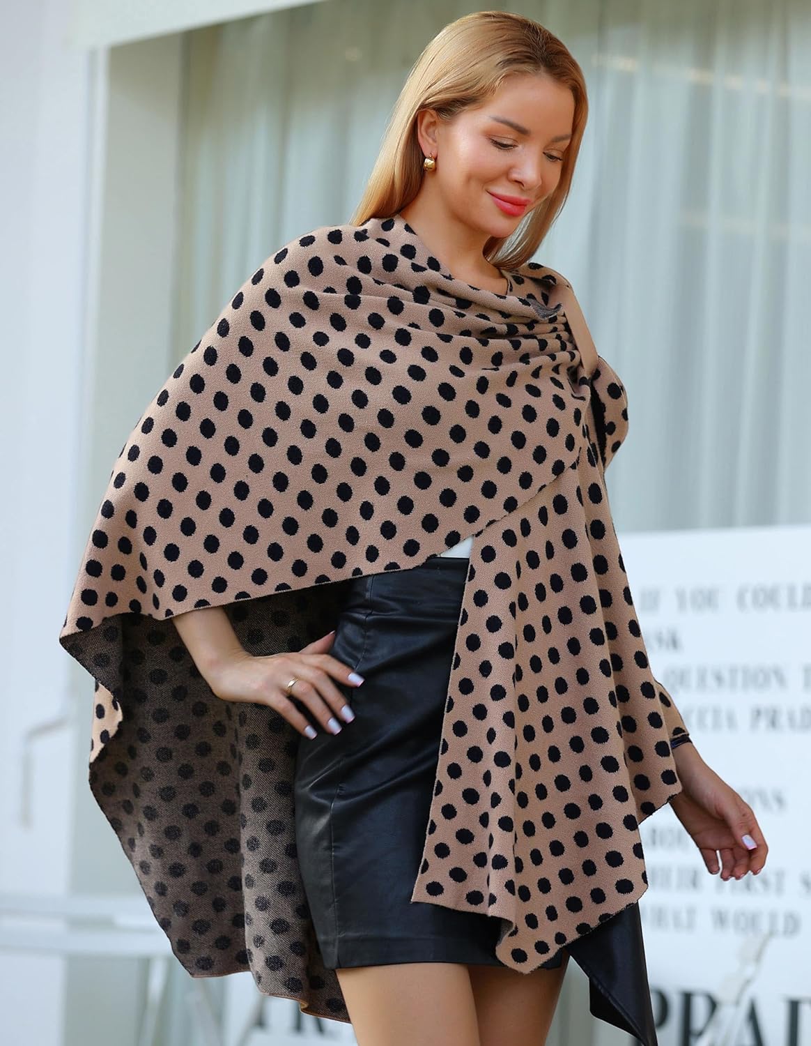 Womens Large Cross Front Poncho Sweater Wrap Topper Knitted Elegant Shawls Cape for Fall Winter