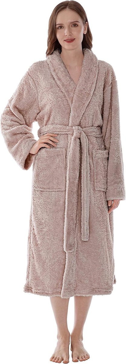 Premium Womens Plush Soft Robe Fluffy, Warm, Fleece Sherpa Shaggy Bathrobe