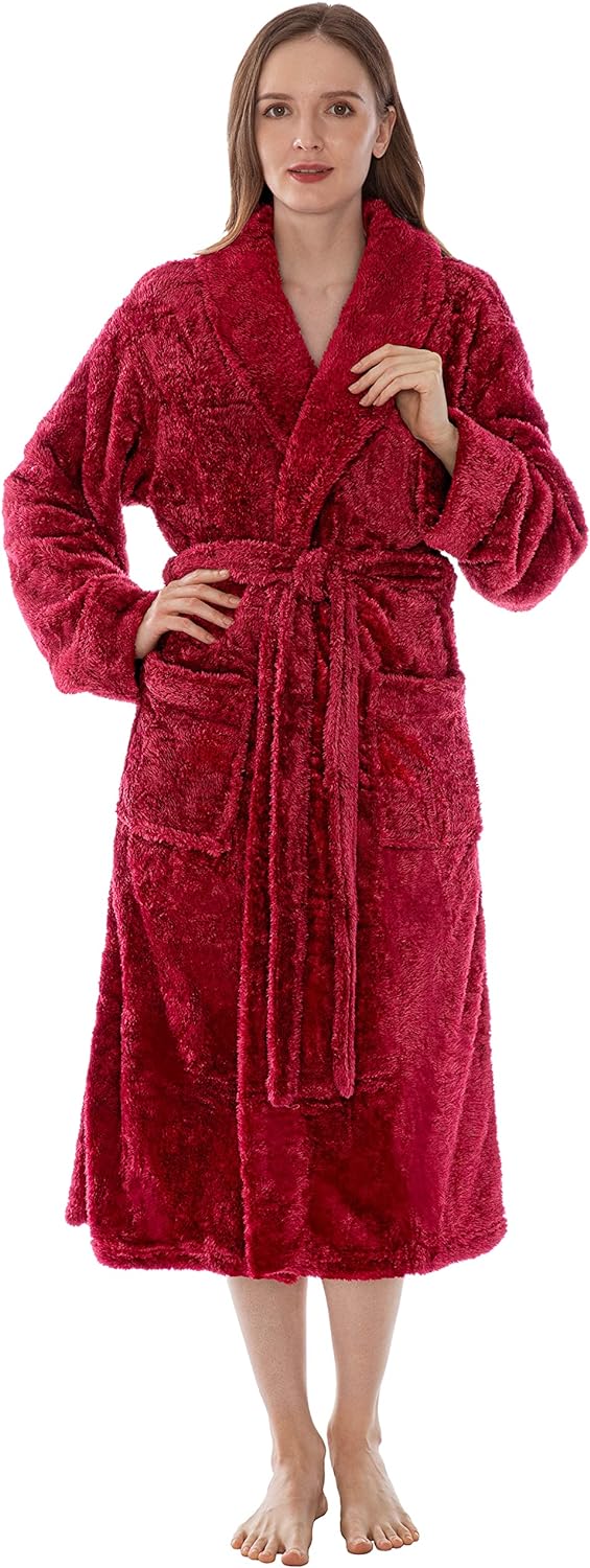 Premium Womens Plush Soft Robe Fluffy, Warm, Fleece Sherpa Shaggy Bathrobe