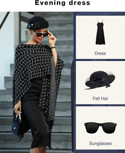 Womens Large Cross Front Poncho Sweater Wrap Topper Knitted Elegant Shawls Cape for Fall Winter