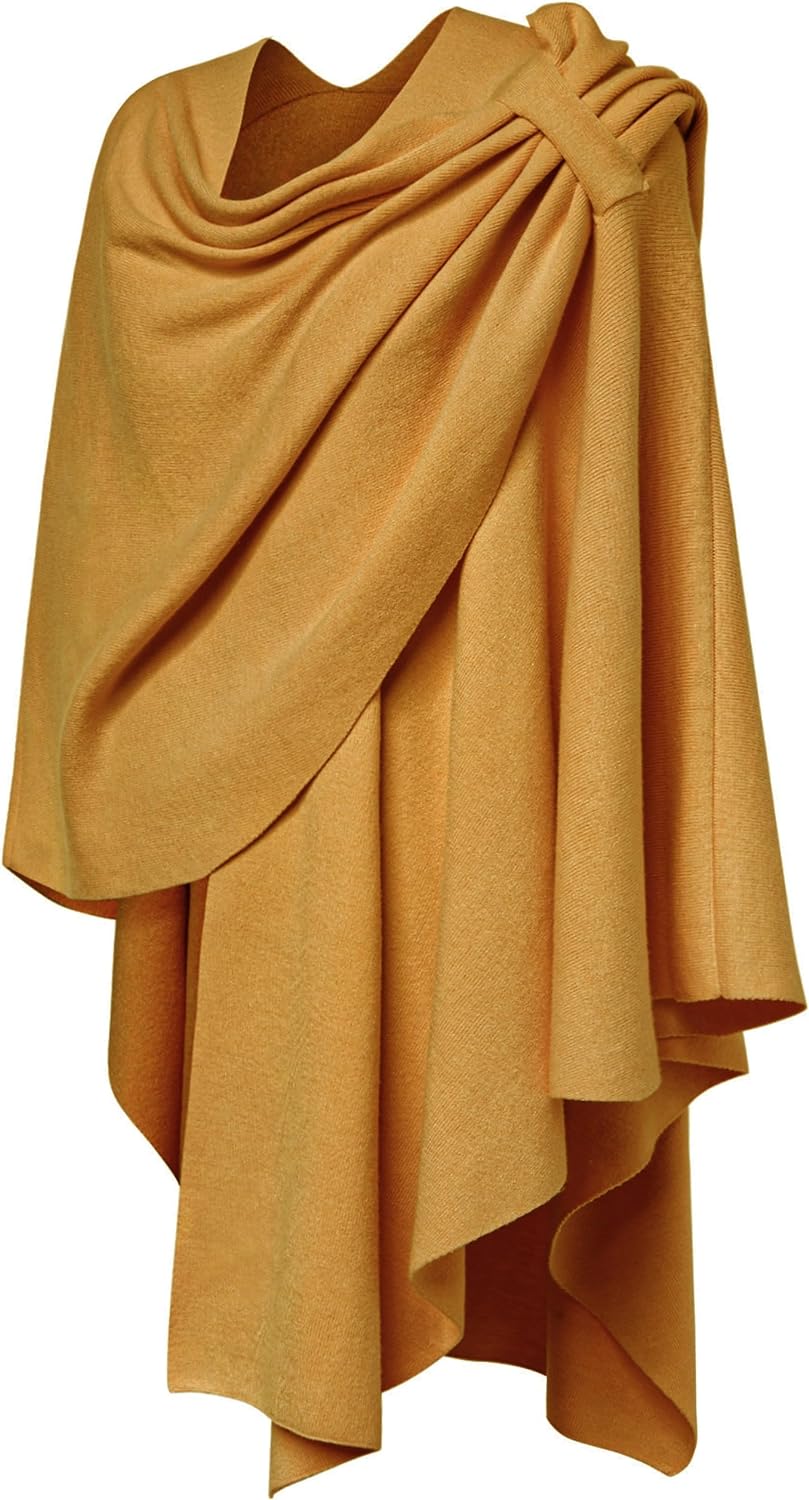 Womens Large Cross Front Poncho Sweater Wrap Topper Knitted Elegant Shawls Cape for Fall Winter