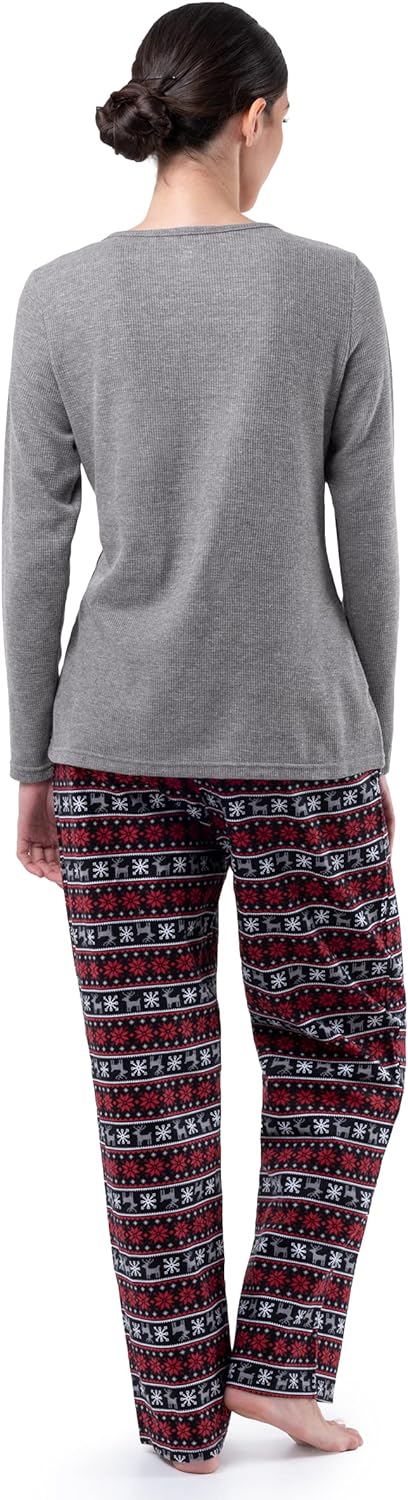 Fruit of the Loom Women's Waffle V-Neck Top and Flannel Pant Sleep Set