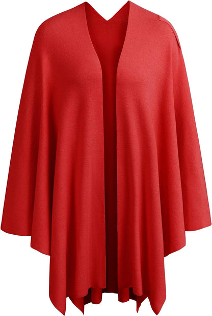 Womens Large Cross Front Poncho Sweater Wrap Topper Knitted Elegant Shawls Cape for Fall Winter