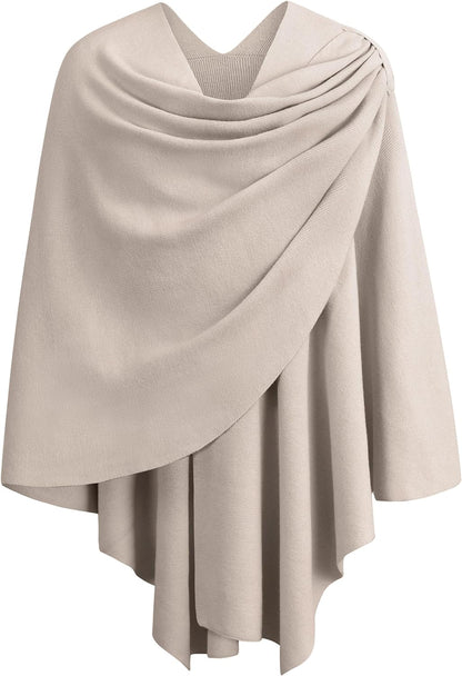 Womens Large Cross Front Poncho Sweater Wrap Topper Knitted Elegant Shawls Cape for Fall Winter