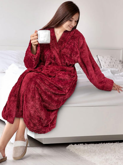 Premium Womens Plush Soft Robe Fluffy, Warm, Fleece Sherpa Shaggy Bathrobe